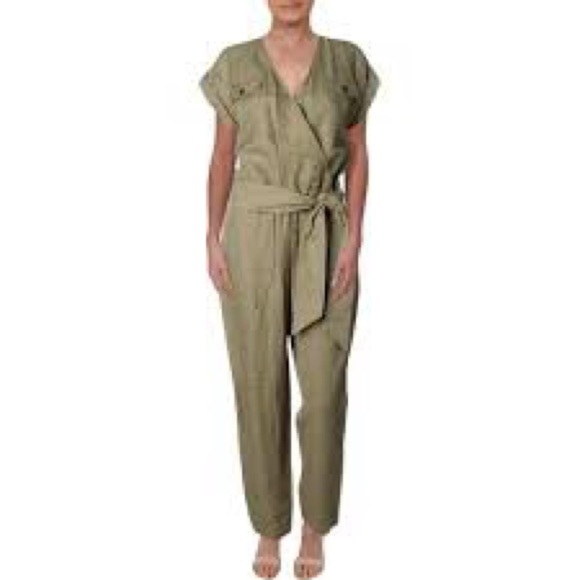 Lauren Ralph Lauren linen blend jumpsuit waist tie Sage green size 14 new - Picture 1 of 13